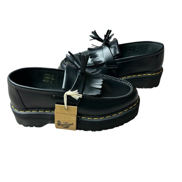 Dr Martens Adrian Quad Black Leather Tassel Platform Loafers Shoes Womens 9 New - Picture 1 of 14